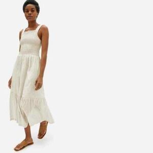 Everlane Women's Floral Smocked Midi Tank Dress Sleeveless Beige Size 10